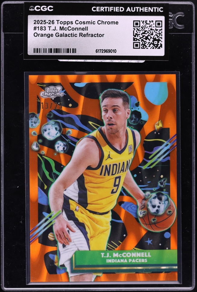 2025 Topps Chrome Cosmic Orange Galactic Refractor T.J. McConnell /25 #183 CGC AUTH