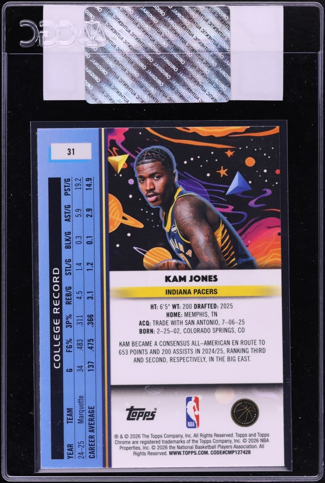 2025 Topps Chrome Cosmic Kam Jones ROOKIE #31 CGC AUTH
