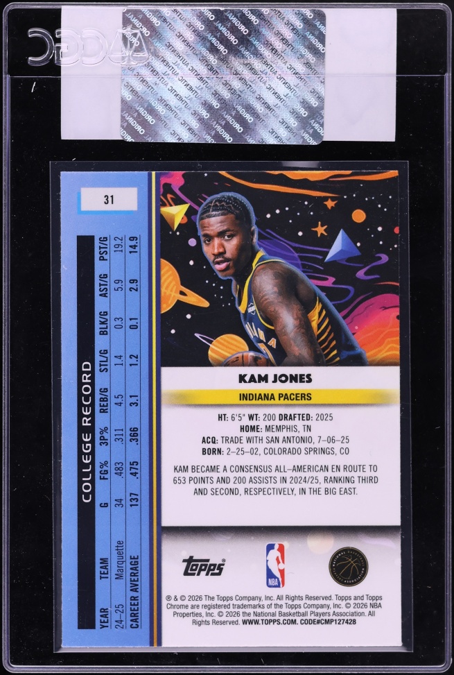 2025 Topps Chrome Cosmic Kam Jones ROOKIE #31 CGC AUTH