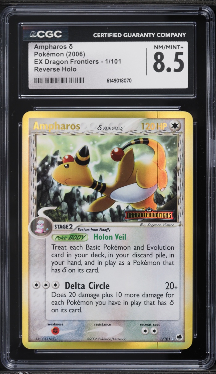 2006 Pokemon EX Dragon Frontiers Reverse Holo Ampharos #1 CGC 8.5 NM-MT+