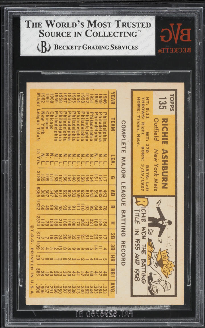 1963 Topps Richie Ashburn #135 BVG 5 EX