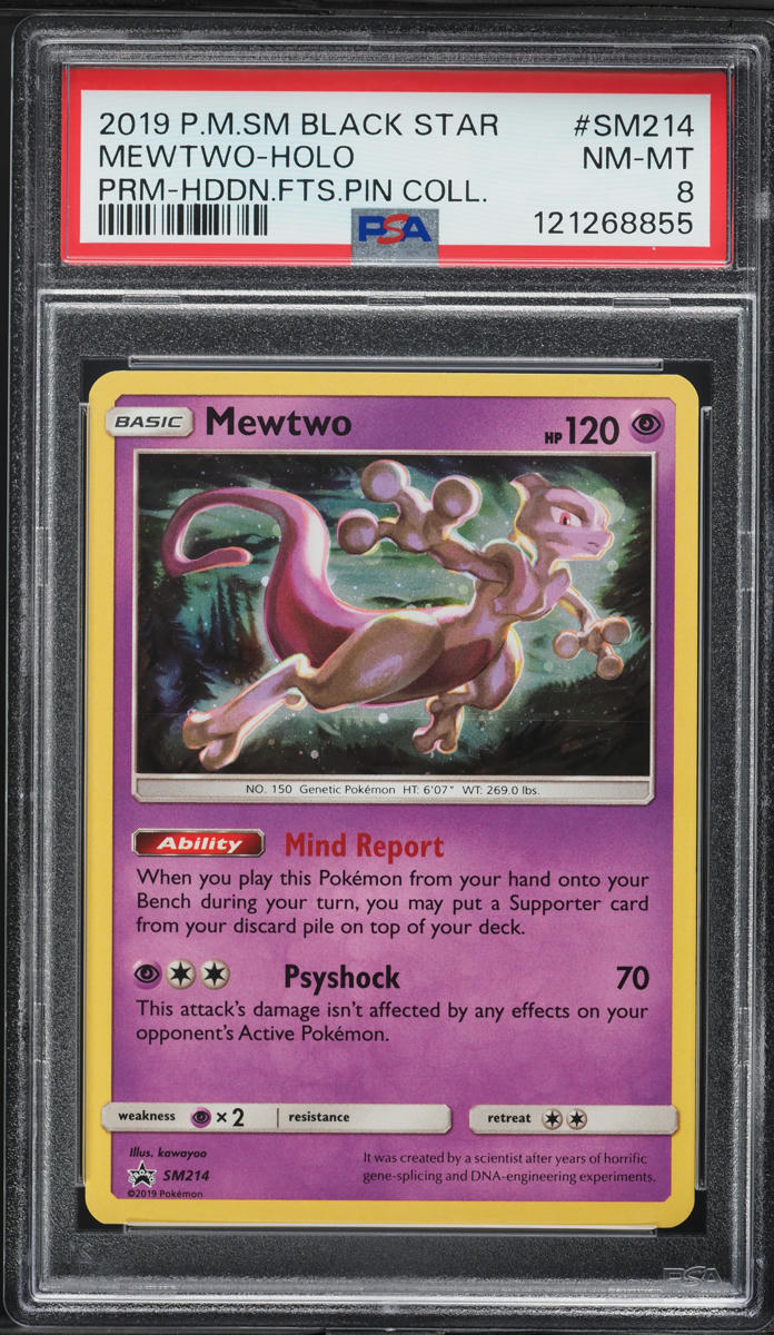 2019 Pokemon Sun & Moon Promo Hidden Fates Holo Mewtwo #SM214 PSA 8 NM-MT