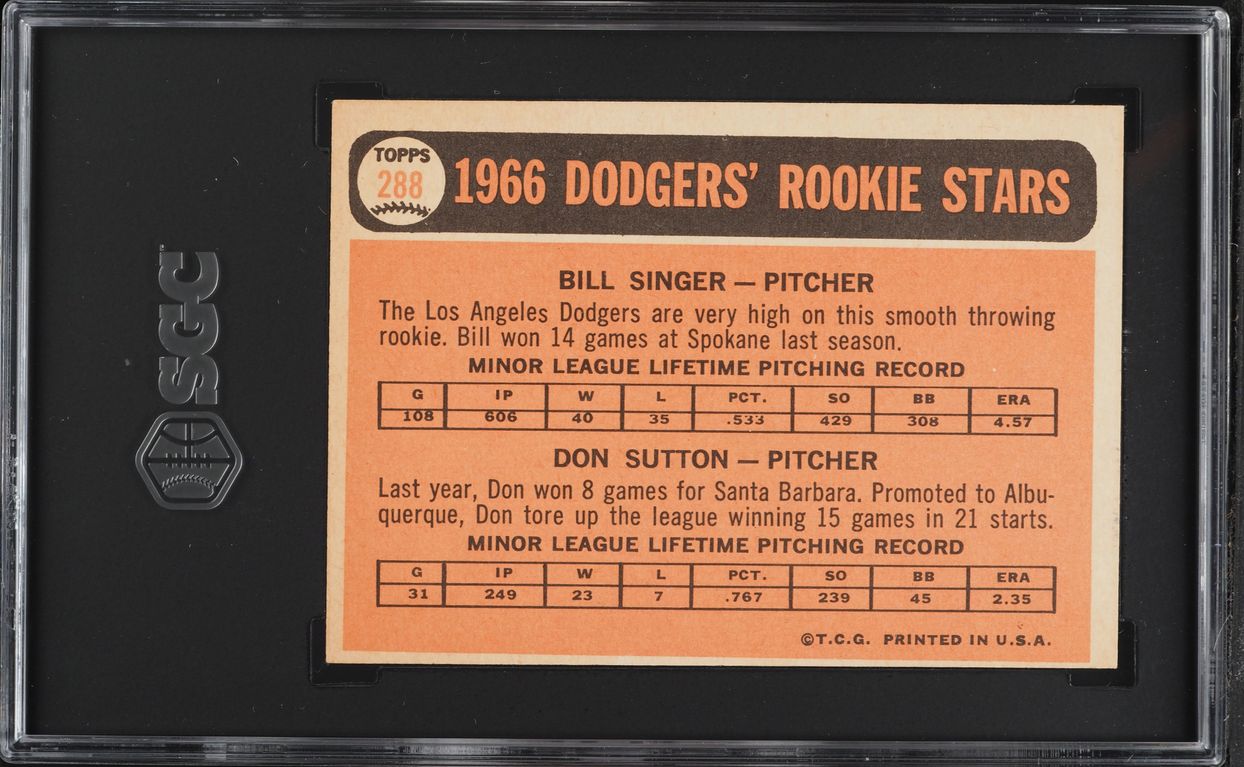 1966 Topps Bill Singer & Don Sutton ROOKIE #288 SGC 5 EX