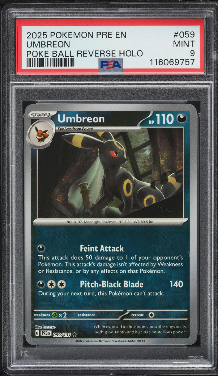 2025 Pokemon Scarlet & Violet Prismatic Evolutions Poke Ball Holo Umbreon #59 PSA 9 MINT