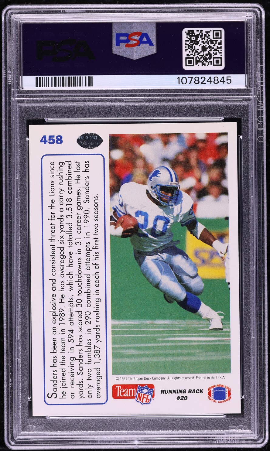 1991 Upper Deck Football Barry Sanders #458 PSA 9 MINT