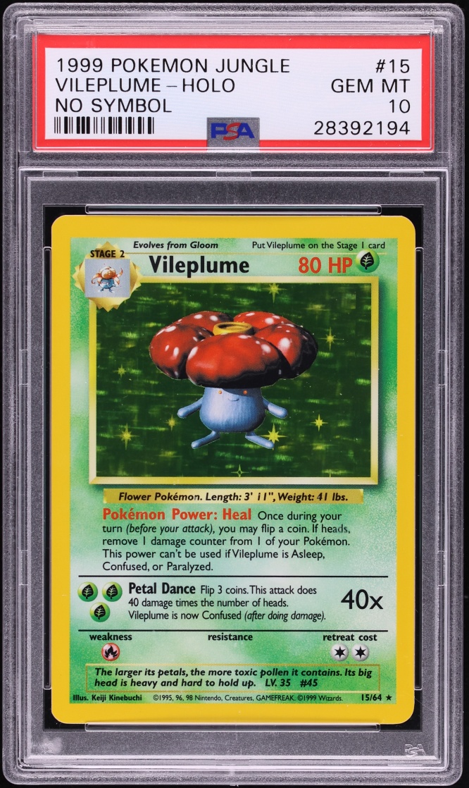 1999 Pokemon Jungle No Set Symbol Holo Vileplume #15 PSA 10 GEM MINT