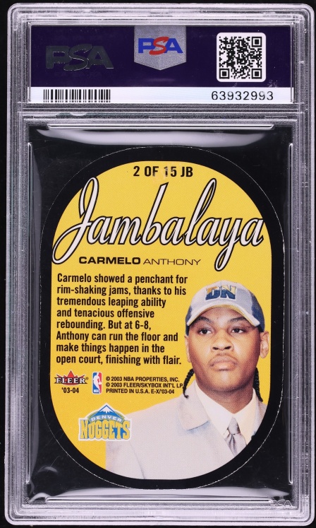 2003 Fleer E-X Jamabalaya Die-Cut Carmelo Anthony ROOKIE #2JB PSA 8 NM-MT - Photo 2