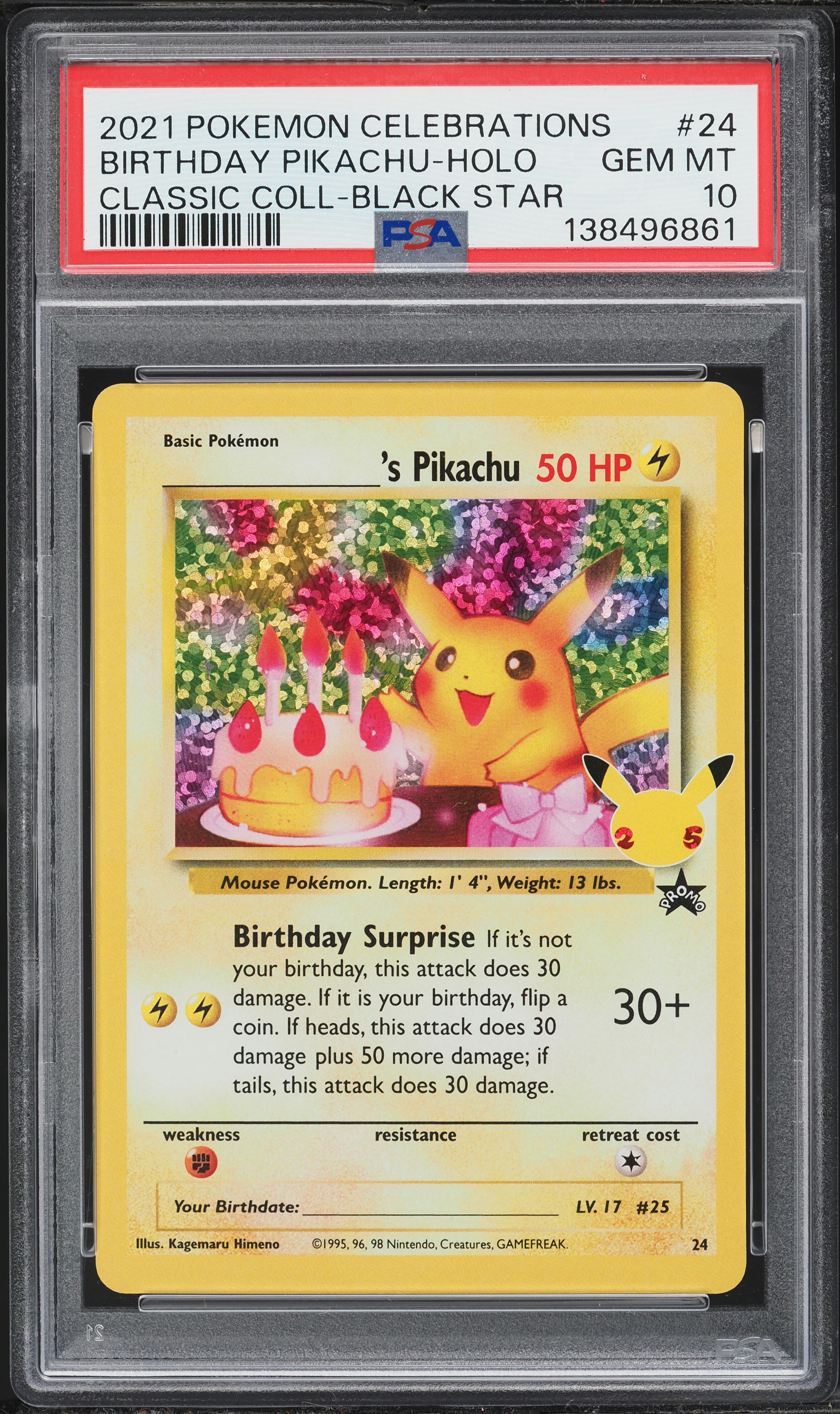 2021 Pokemon SWSH Promo Celebrations Classic Holo Birthday Pikachu #24 PSA 10 GEM MINT