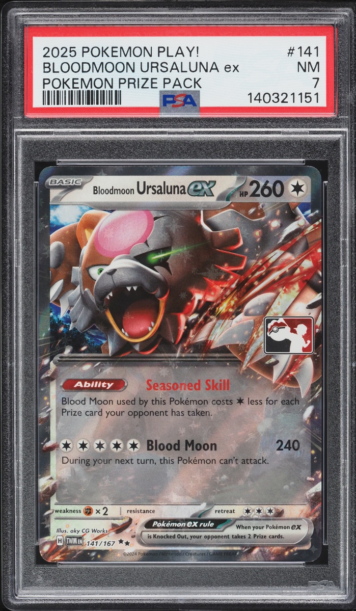 2025 Pokemon SV Twilight Masquerade Play! Prize Pack Holo Bloodmoon Ursaluna ex #141 PSA 7 NRMT
