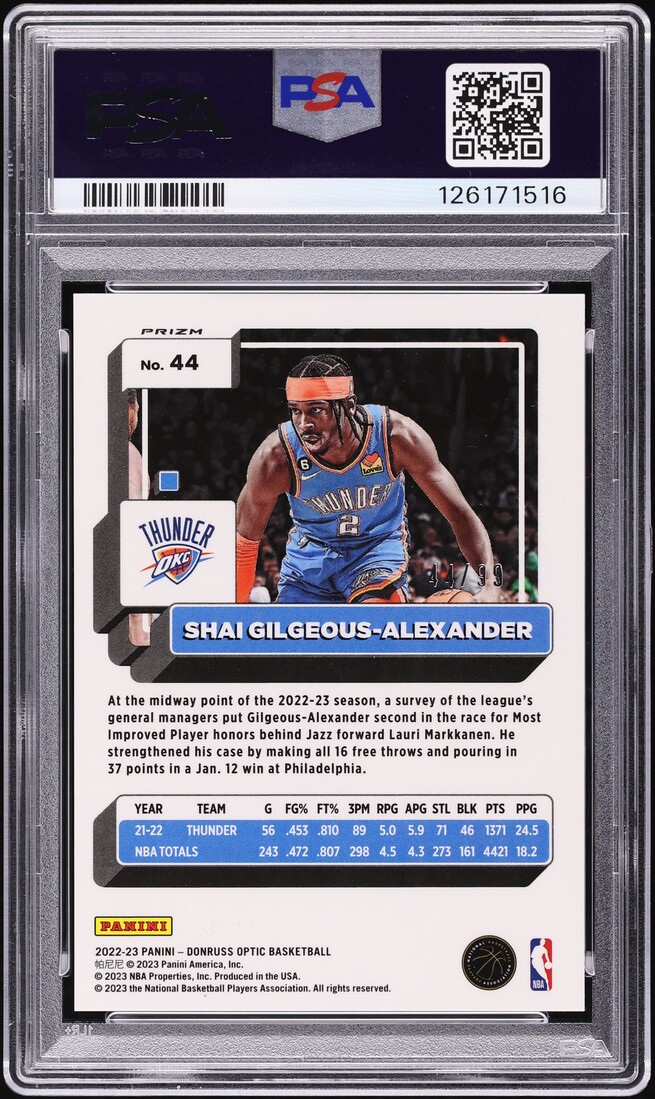 2022 Donruss Optic Red & Gold Wave Shai Gilgeous-Alexander #44 PSA 9 MINT