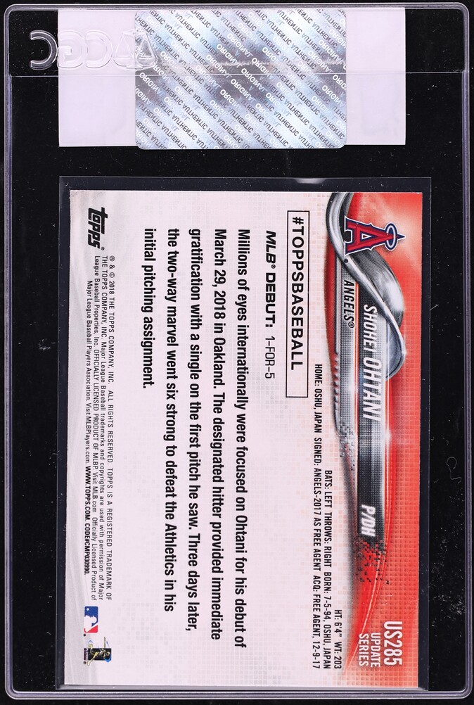 2018 Topps Update Rainbow Foil Shohei Ohtani ROOKIE #US285 CGC ALTERED AUTH