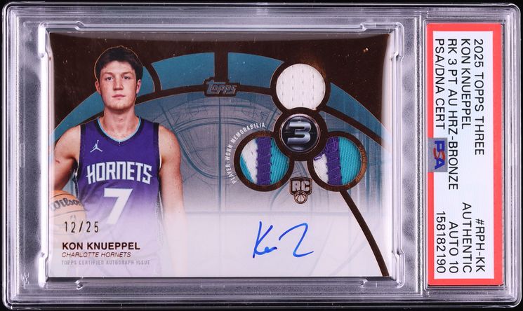 2025 Topps Three 3 Point Horizontal Bronze Kon Knueppel ROOKIE PATCH AUTO DNA 10 /25 PSA AUTH