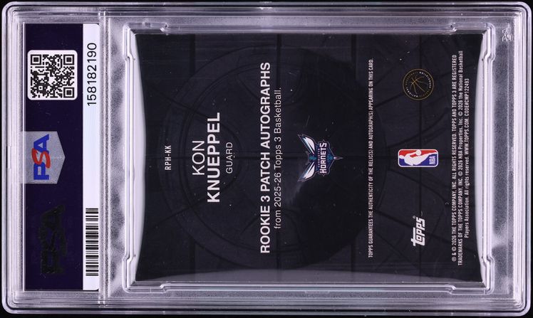 2025 Topps Three 3 Point Horizontal Bronze Kon Knueppel ROOKIE PATCH AUTO DNA 10 /25 PSA AUTH
