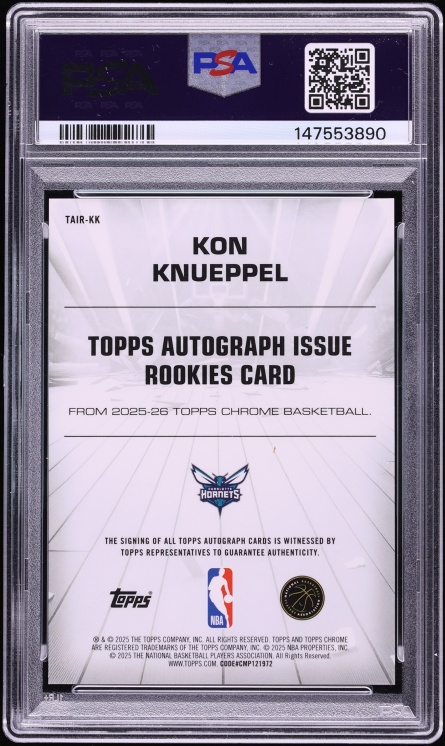 2025 Topps Chrome Issue Kon Knueppel ROOKIE AUTO DNA 10 #TAIR-KK PSA 10 GEM MINT