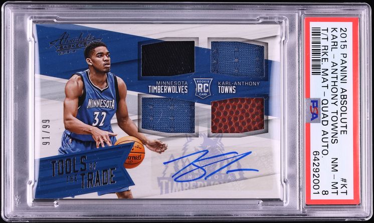 2015 Absolute TOTT Quad Karl-Anthony Towns ROOKIE PATCH AUTO /99 #KT PSA 8 NM-MT