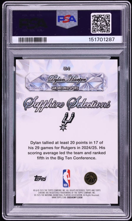 2025 Topps Chrome Sapphire Selections Dylan Harper ROOKIE #SS-2 PSA 10 GEM MINT