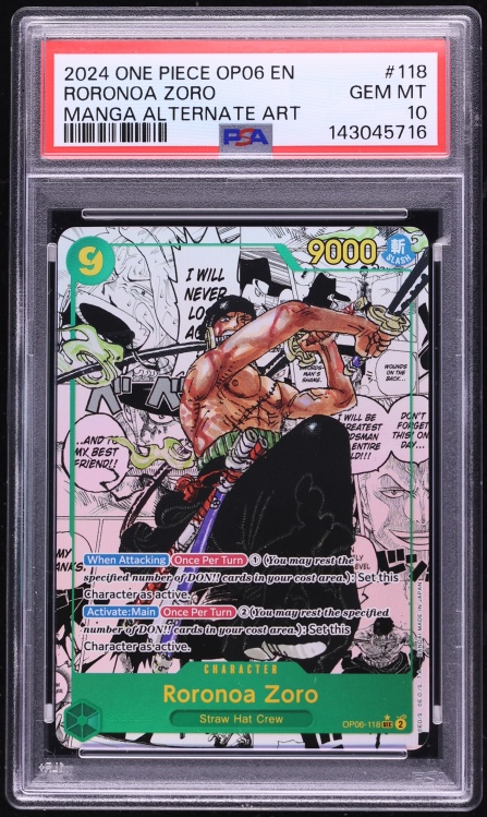 2024 One Piece Wings Of The Captain Manga Art Roronoa Zoro #OP06-118 PSA 10 GEM MINT