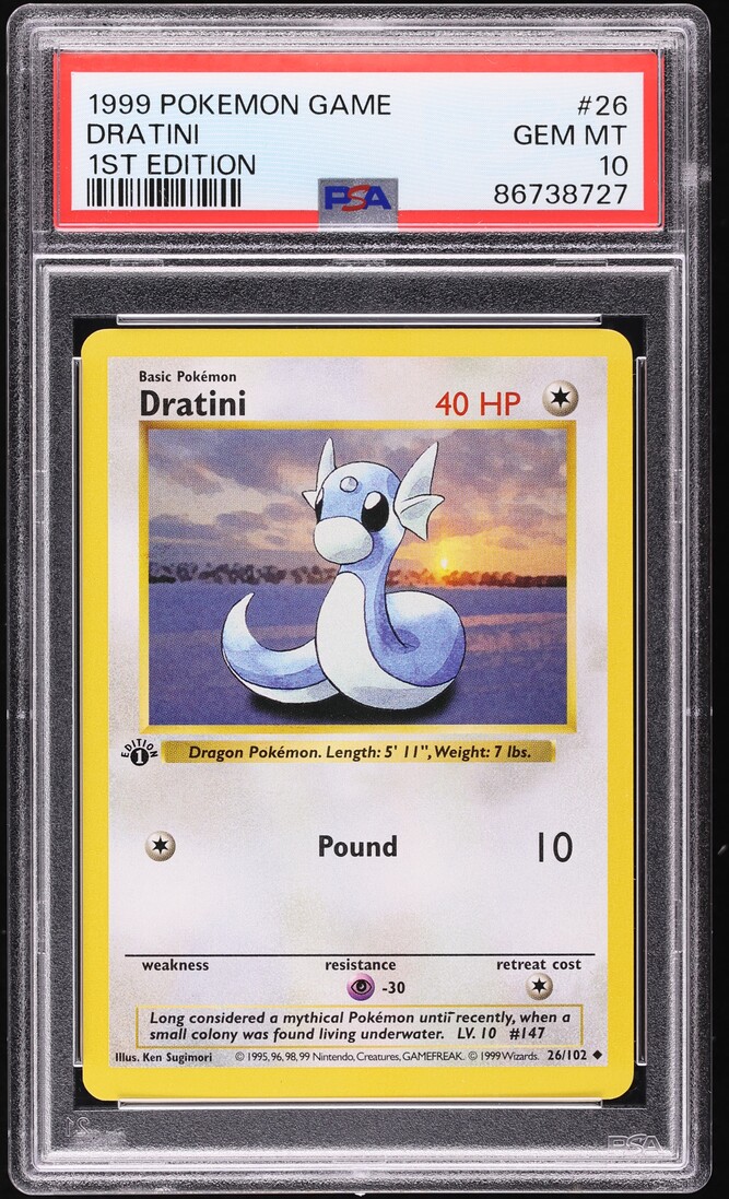 1999 Pokemon Base Set Shadowless 1st Edition Dratini #26 PSA 10 GEM MINT