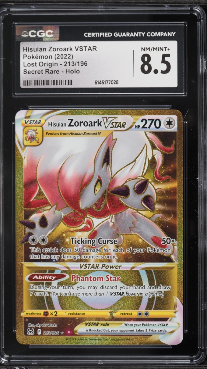 2022 Pokemon Sword & Shield Lost Origin Gold Rare Hisuian Zoroark VSTAR #213 CGC 8.5 NM-MT+