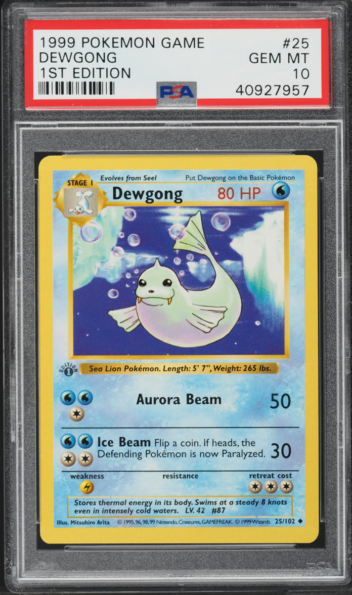 1999 Pokemon Base Set Shadowless 1st Edition Dewgong #25 PSA 10 GEM MINT