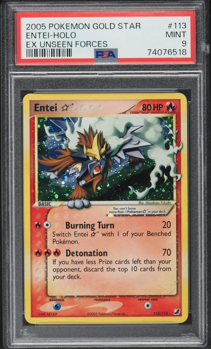 2005 Pokemon EX Unseen Forces Holo Entei Gold Star #113 PSA 9 MINT