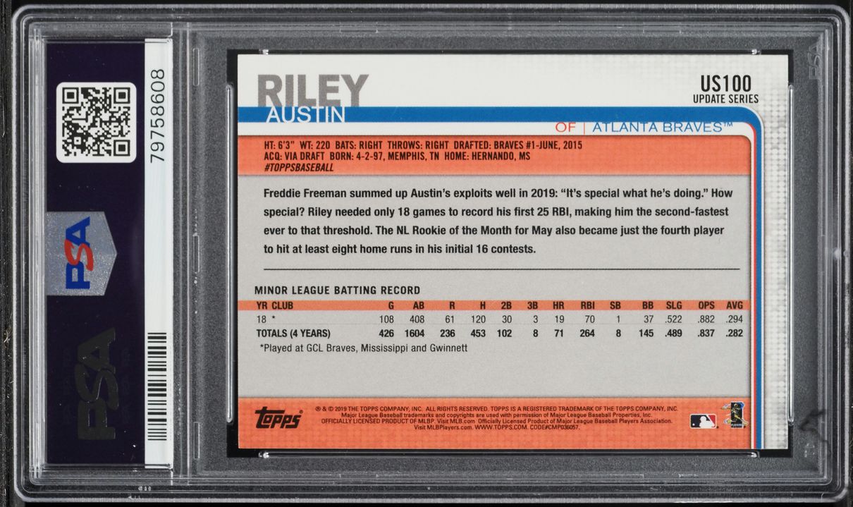 2019 Topps Update Mascot Austin Riley ROOKIE #US100 PSA 10 GEM MINT