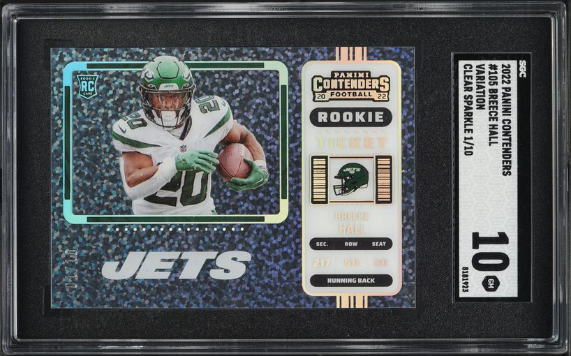 2022 National Treasures NFL Breece Hall ROOKIE SHIELD PATCH AUTO 1