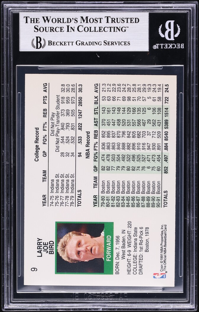 1991 Hoops Larry Bird #9 BGS 9 MINT