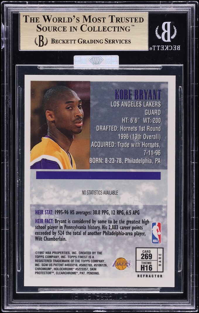 1996 Finest Gold Refractor w/ Coating Kobe Bryant ROOKIE #269 MBA BGS 9.5 GEM