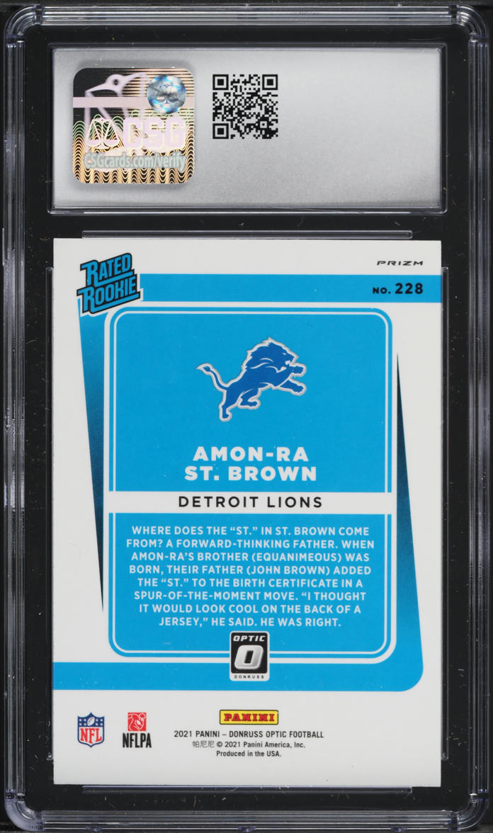 2021 Donruss Optic Purple Shock Amon-Ra St. Brown ROOKIE #228 CSG 10 GEM MINT