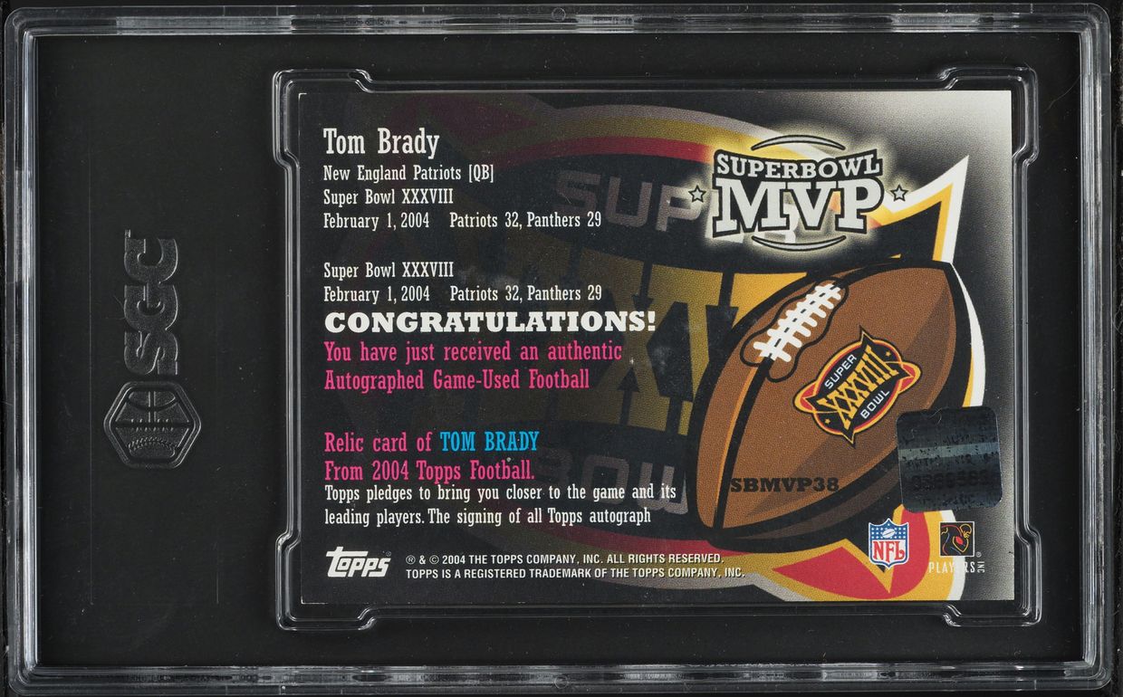 2004 Topps Super Bowl MVP Football Tom Brady RELIC AUTO /99 #SBMVP38 SGC 8.5 NM-MT+