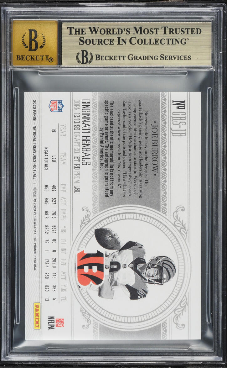 2020 National Treasures Crossover Laundry Joe Burrow ROOKIE PATCH AUTO /5 #CRS-JB BGS 9.5 GEM