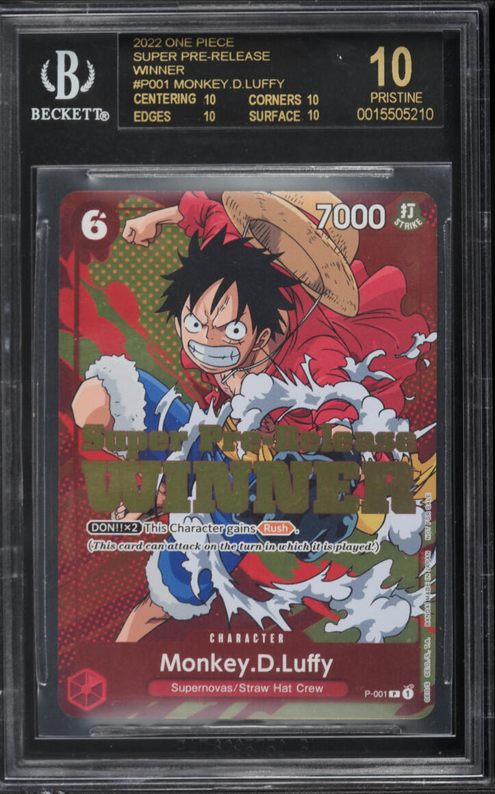 2022 One Piece Super Pre-Release Winner Monkey D. Luffy #P-001 BGS 10 PRISTINE, BLACK LABEL