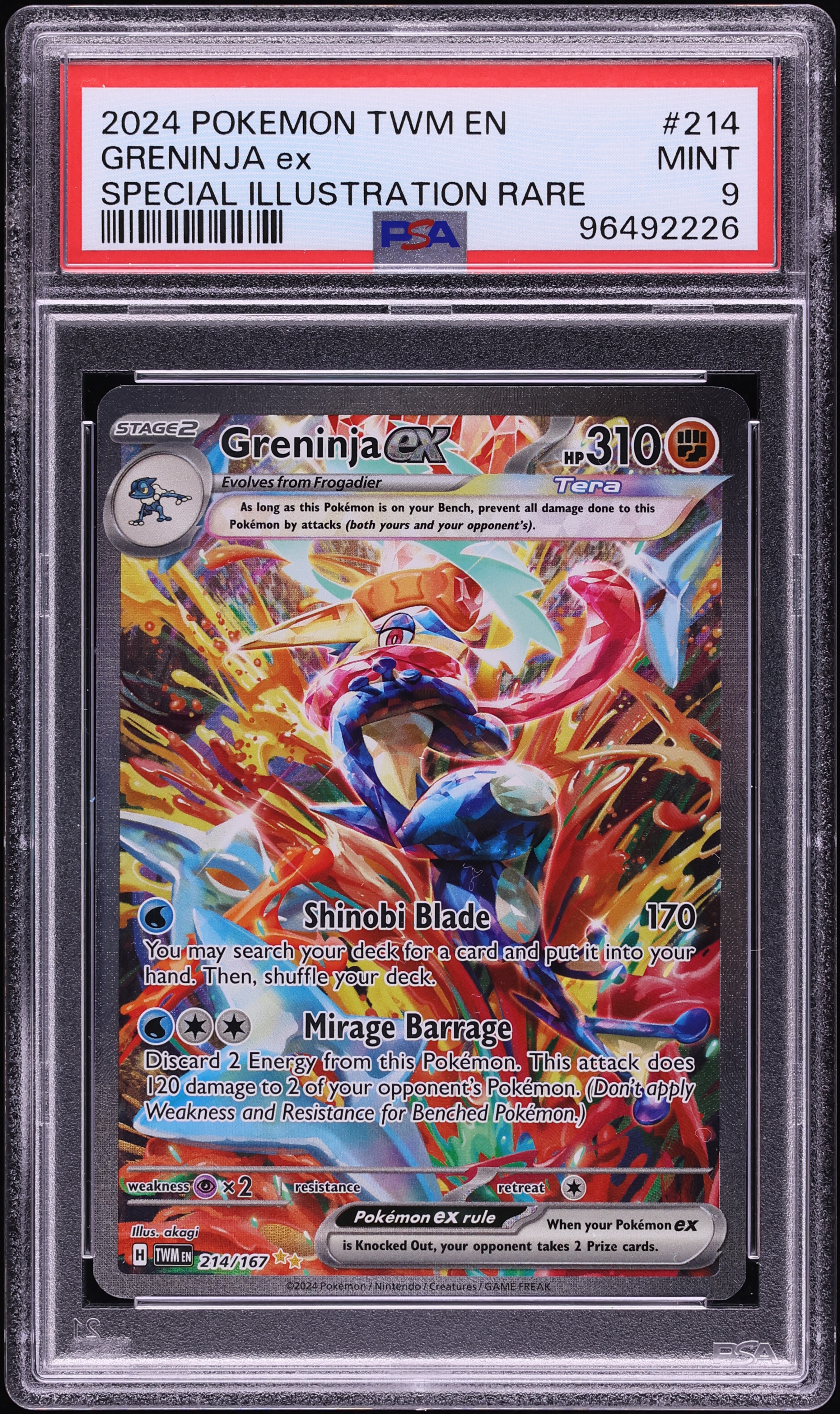 2024 Pokemon Scarlet & Violet Twilight Masquerade SIR Greninja Ex #214 PSA 9 MINT