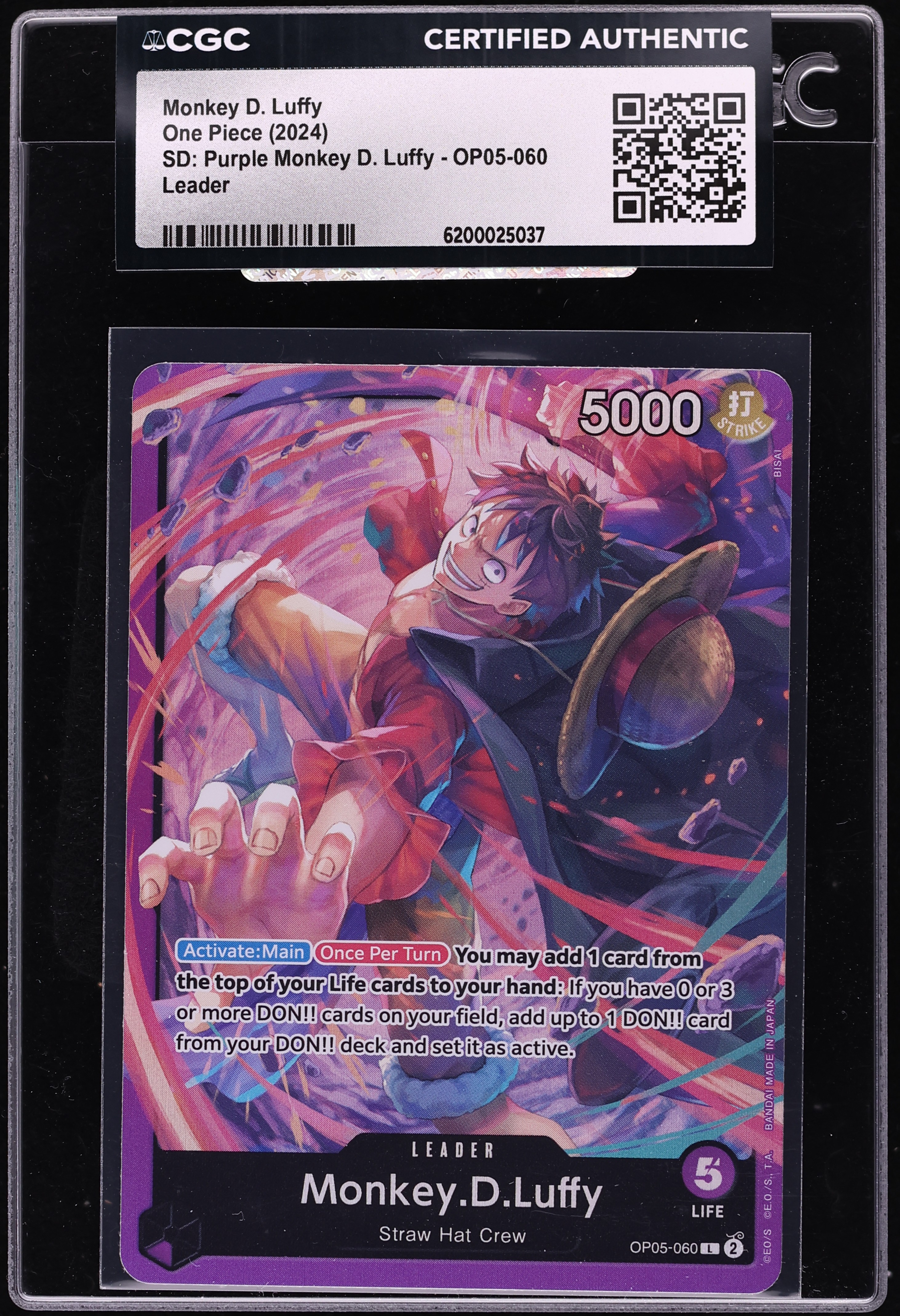 2024 One Piece Starter Deck Purple Leader Monkey D. Luffy #OP05-060 CGC AUTH