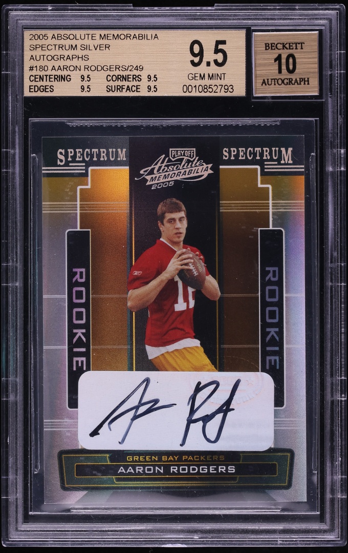 2005 Absolute Memorabilia Spectrum Silver Aaron Rodgers ROOKIE AUTO /249 #180 BGS 9.5 GEM MINT - Photo 1
