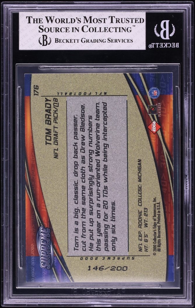 2000 Collector's Edge Supreme Hologold Tom Brady ROOKIE /200 #176 BGS 7 NRMT - Photo 2