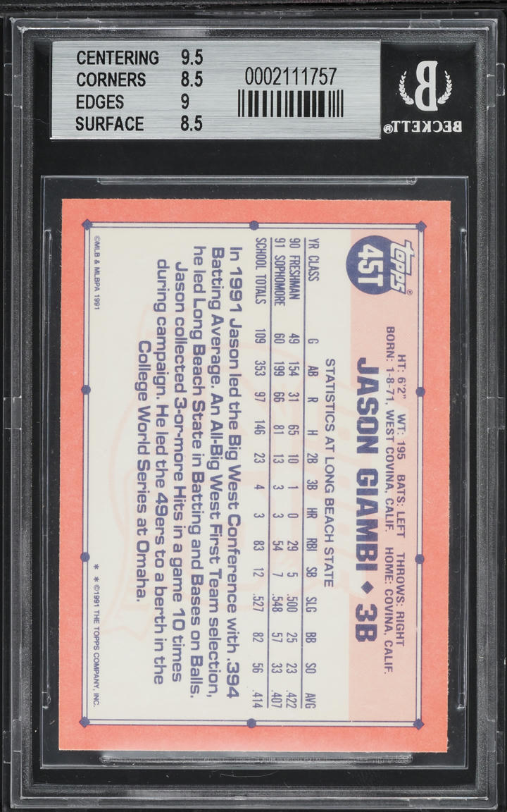 1991 Topps Traded Jason Giambi ROOKIE #45T BGS 8.5 NM-MT+