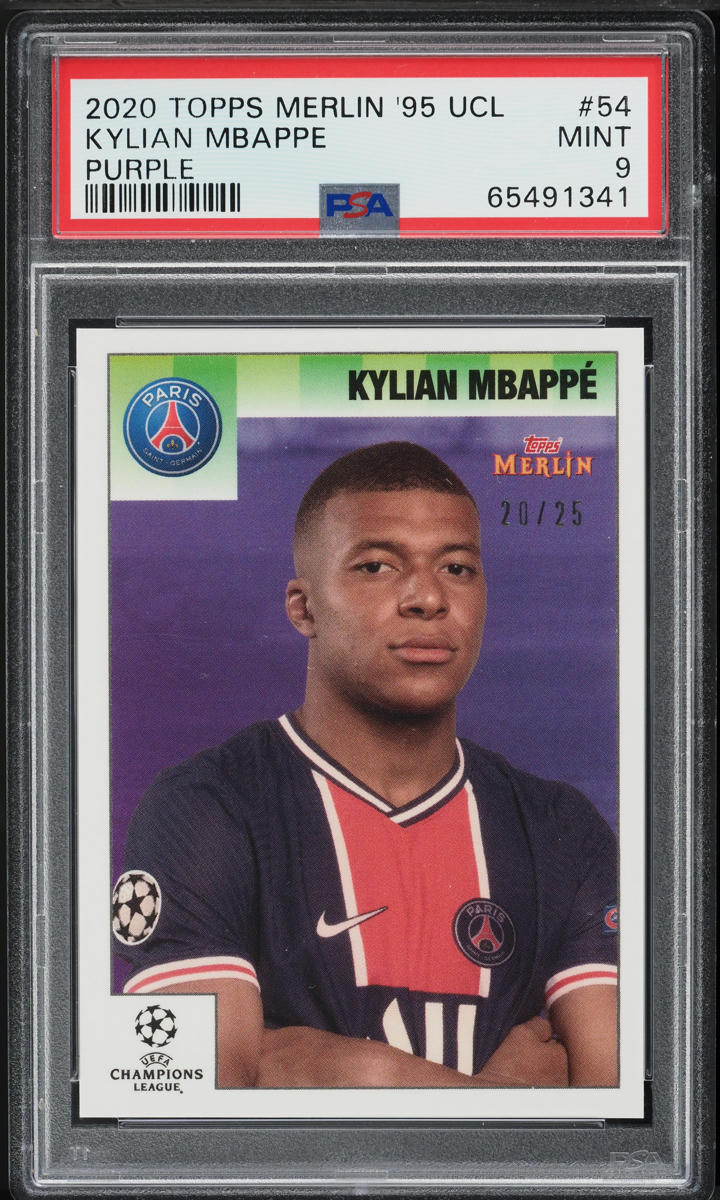 2020 Topps Merlin Heritage '95 UCL Purple Kylian Mbappe /25 #54 PSA 9 MINT
