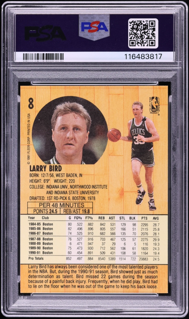 1991 Fleer Basketball Larry Bird #8 PSA 6 EXMT