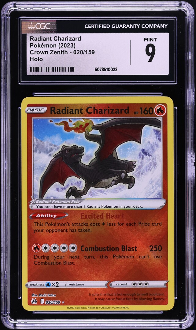 2023 Pokemon Sword & Shield Crown Zenith Holo Radiant Charizard #20 CGC 9 MINT