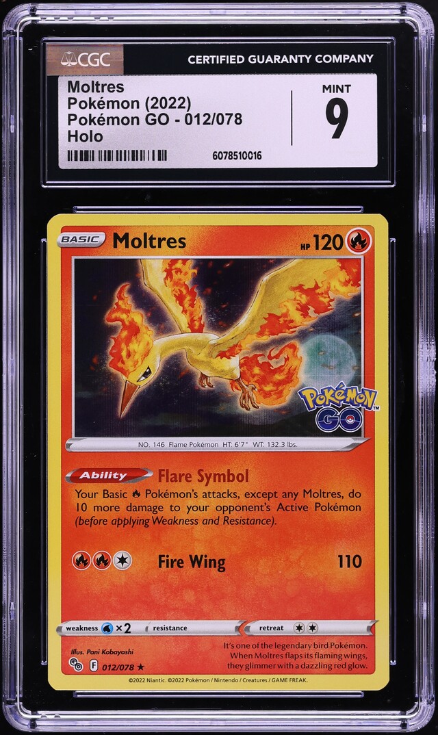 2022 Pokemon Sword & Shield Pokemon GO Holo Moltres #12 CGC 9 MINT
