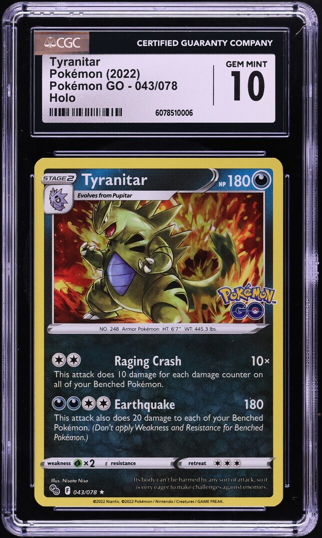 2022 Pokemon SWSH Pokemon GO Holo Tyranitar #43 CGC 10 GEM MINT