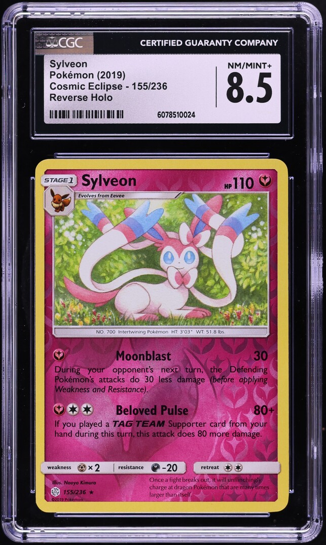 2019 Pokemon Sun & Moon Cosmic Eclipse Reverse Holo Sylveon #155 CGC 8.5 NM-MT+