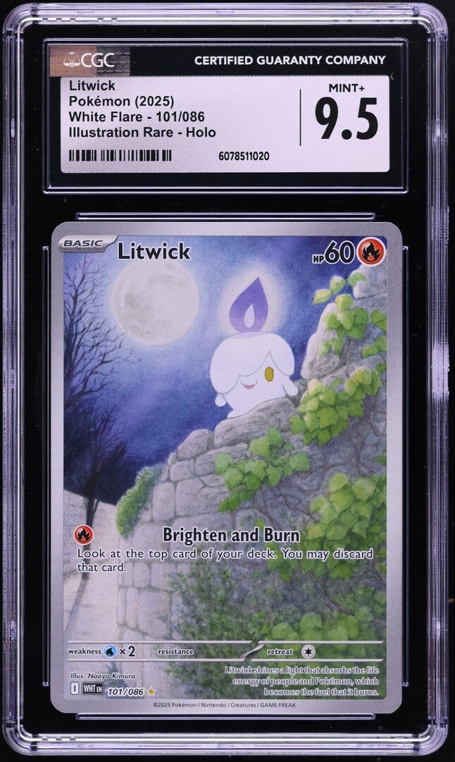 2025 Pokemon Scarlet & Violet White Flare IR Litwick #101 CGC 9.5 MINT+