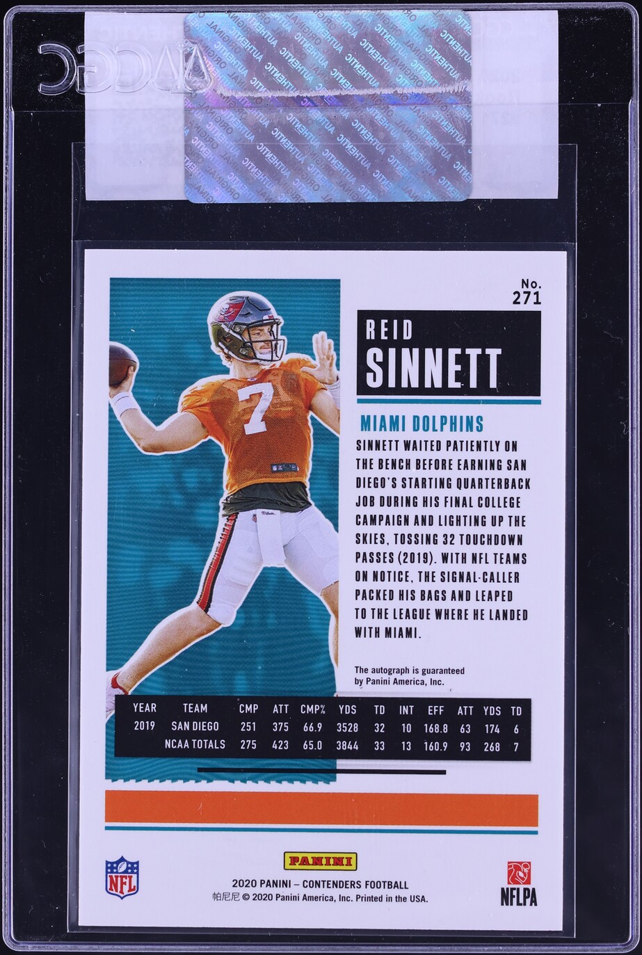 2020 Panini Contenders Reid Sinnett ROOKIE AUTO #271 CGC AUTH