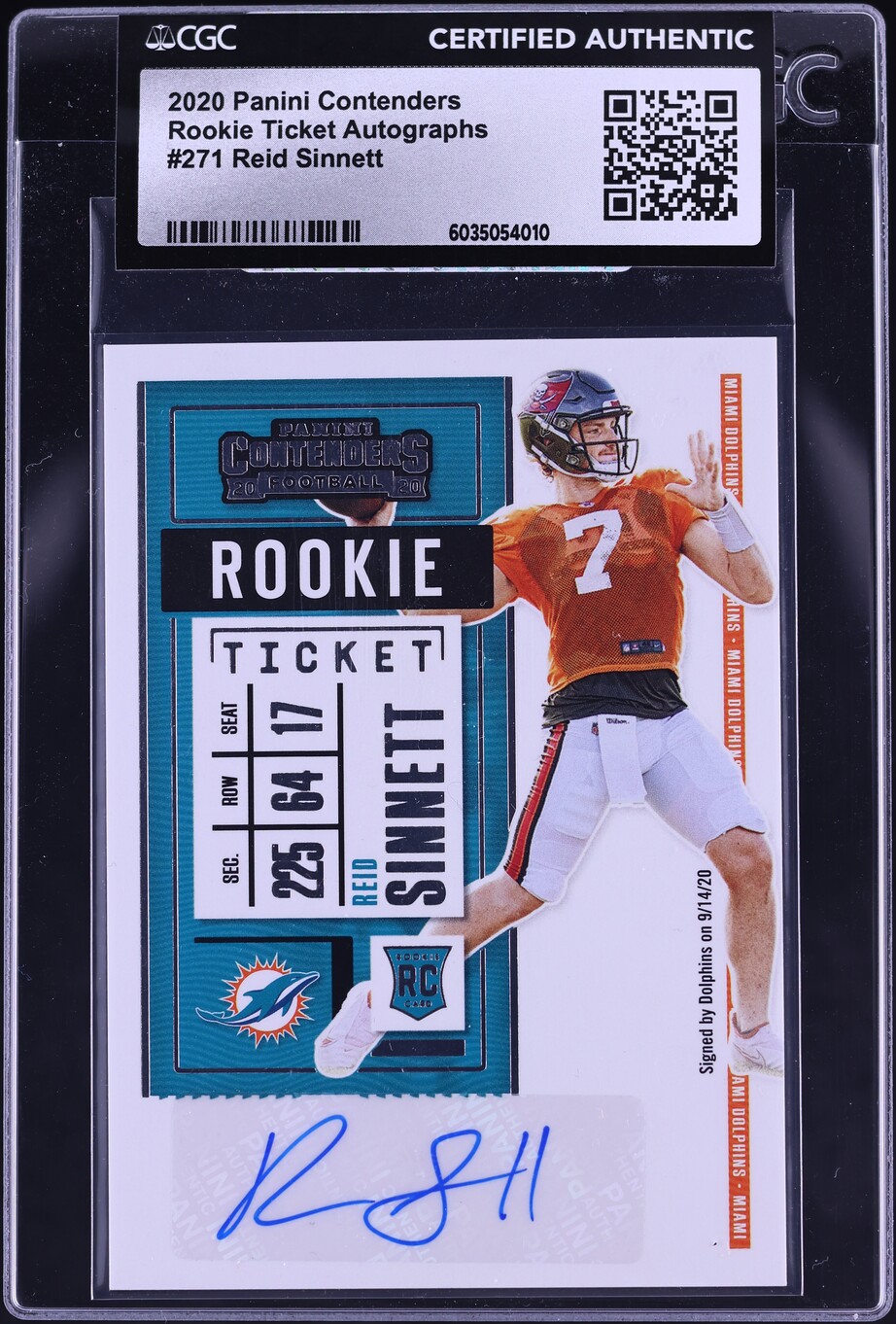 2020 Panini Contenders Reid Sinnett ROOKIE AUTO #271 CGC AUTH