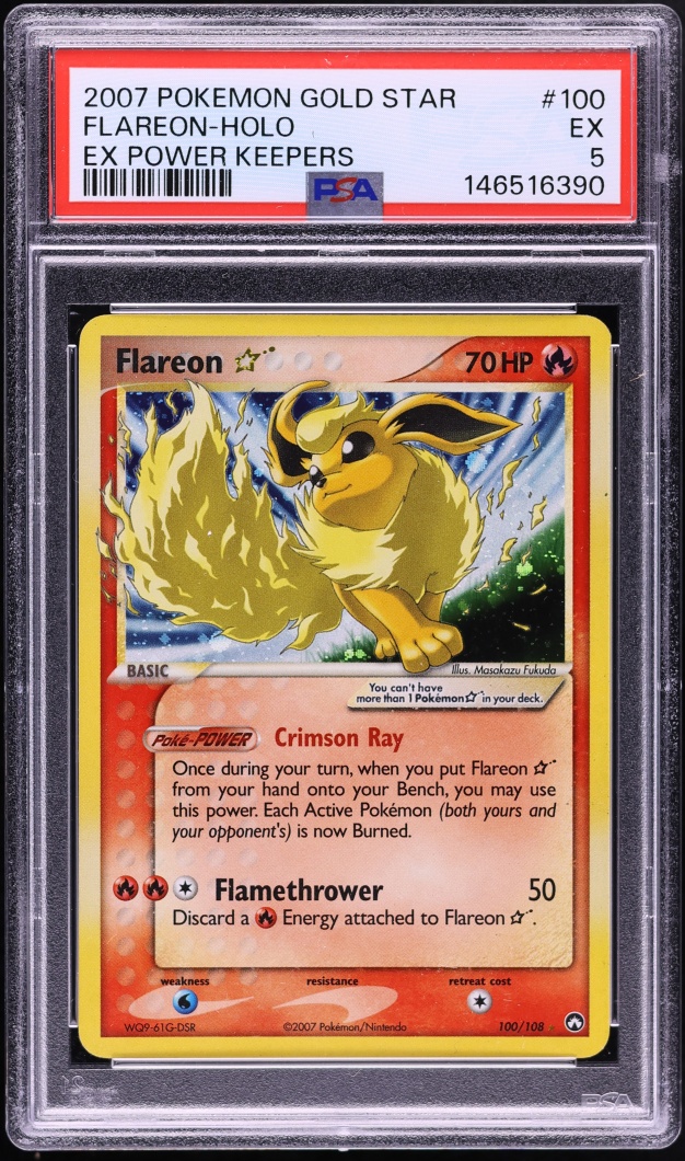 2007 Pokemon EX Power Keepers Holo Flareon Gold Star #100 PSA 5 EX