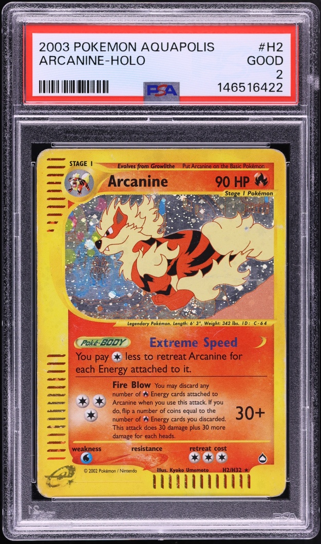 2003 Pokemon Aquapolis Holo Arcanine #H2 PSA 2 GD