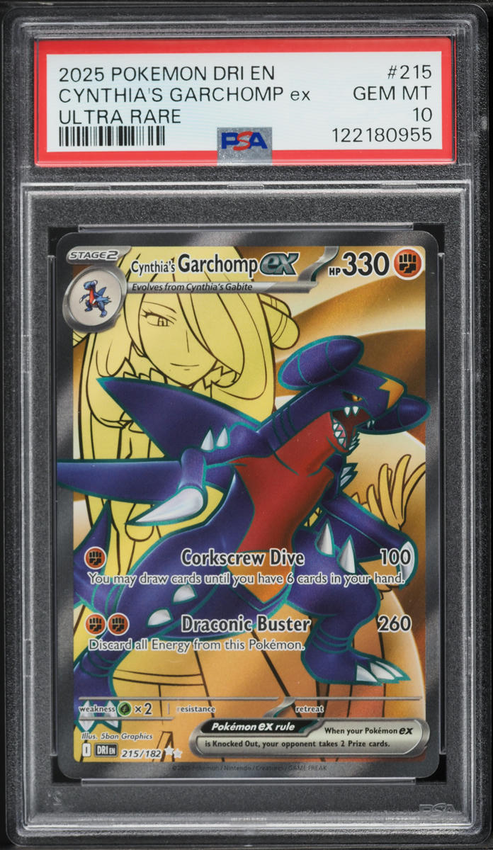 2025 Pokemon SV Destined Rivals Full Art Cynthia's Garchomp ex #215 PSA 10 GEM MINT
